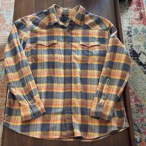 GAP Classic Fit Flannel Shirt - Orange, Yellow, Gray
